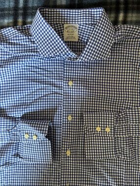 Brooks Brothers Regent Gingham Multicolor Blue White Men's Dress Shirt Size 17